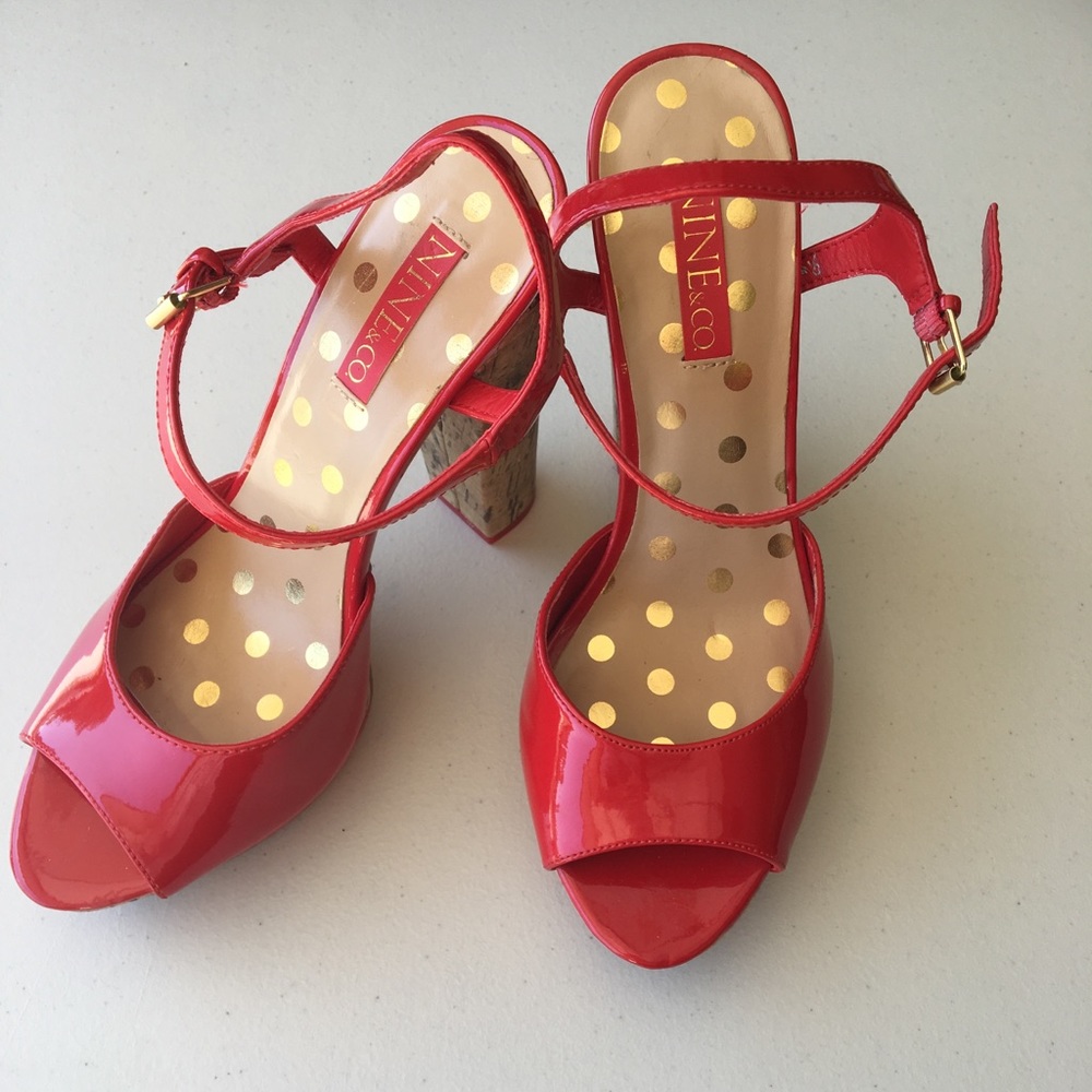 Nine & Co. Sizzling Hot Red Patient Leather Heeled Sandals NWOB